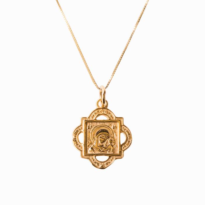 Sister Madonna and Child Quatrefoil GOLD Anhänger / Madonna mit Kind Vierpass Anhänger